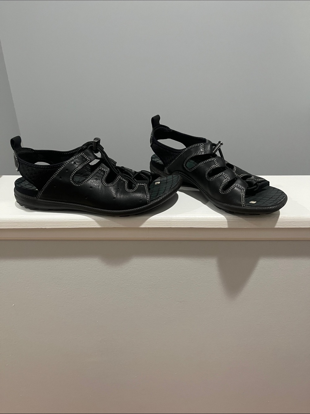 Ecco JAB Toggle Black Leather Offroad Sport Flat Fishman
Sandal Size EU 38
